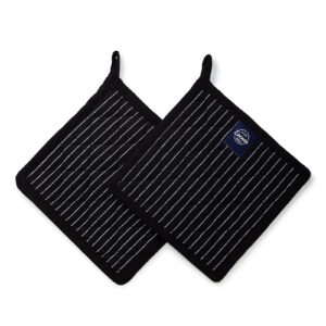 Encasa Homes 8 inches Oven Microwave Potholders (2 pc Set) for Kitchen Cooking & Baking - Heat Resistant, Thick & Safe, Protection of Hands from Hot Utensils - Butcher Stripes Black