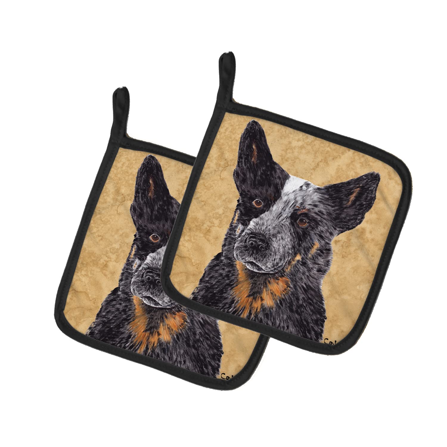 Caroline's Treasures SC9141PTHD Australian Cattle Dog Wipe Your Paws Pair of Pot Holders Kitchen Heat Resistant Pot Holders Sets Oven Hot Pads for Cooking Baking BBQ, 7 1/2 x 7 1/2