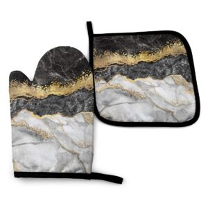csdghrhx black white gold foil marble oven mitts and pot holders kitchen set heat resistant bbq baking cooking gloves