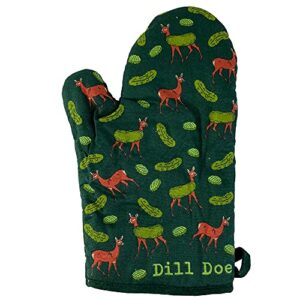 dill doe oven mitt funny sexual innuendo deer pickle graphic novelty kitchen glove funny graphic kitchenwear funny adult humor novelty cookware green oven mitt