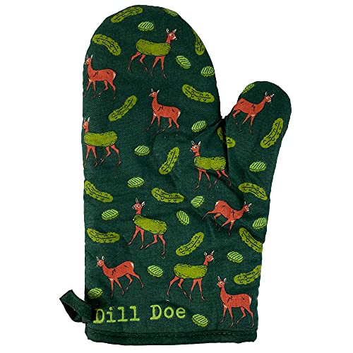 Dill Doe Oven Mitt Funny Sexual Innuendo Deer Pickle Graphic Novelty Kitchen Glove Funny Graphic Kitchenwear Funny Adult Humor Novelty Cookware Green Oven Mitt