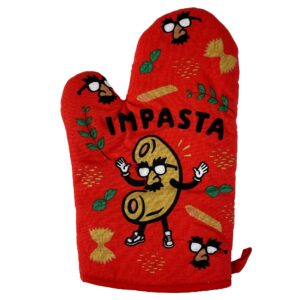 impasta oven mitt funny noodle disguise imposter hilarious graphic novelty kitchen glove funny graphic kitchenwear funny food novelty cookware red oven mitt