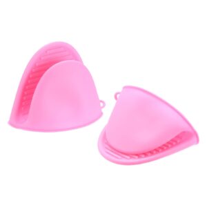 uxcell mini oven mitts, 3 pcs heat resistant oven gloves pinch grips pot holders for kitchen baking, cooking, grilling, pink