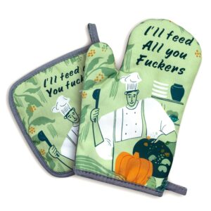 i'll feed all you fxxkers，oven mitts and pot holders sets of 2，funny oven mitt，cute housewarming gift，thanksgiving oven mitts，christmas kitchen gifts，kitchen gifts for men