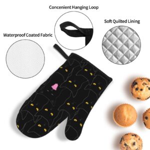 Black Cat Oven Mitts and Pot Holders Sets, Non-Slip Heat Resistant Gloves Potholders Pot Pads for Kitchen Cooking Baking Grilling BBQ(4-Piece Set)