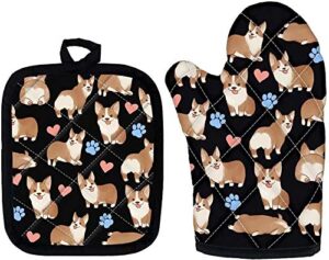 geprint corgi pembroke pet printed a pair of oven mitts pot holders set home decoration durable insulation oven gloves anti scalding washable kitchen mitten for women gift