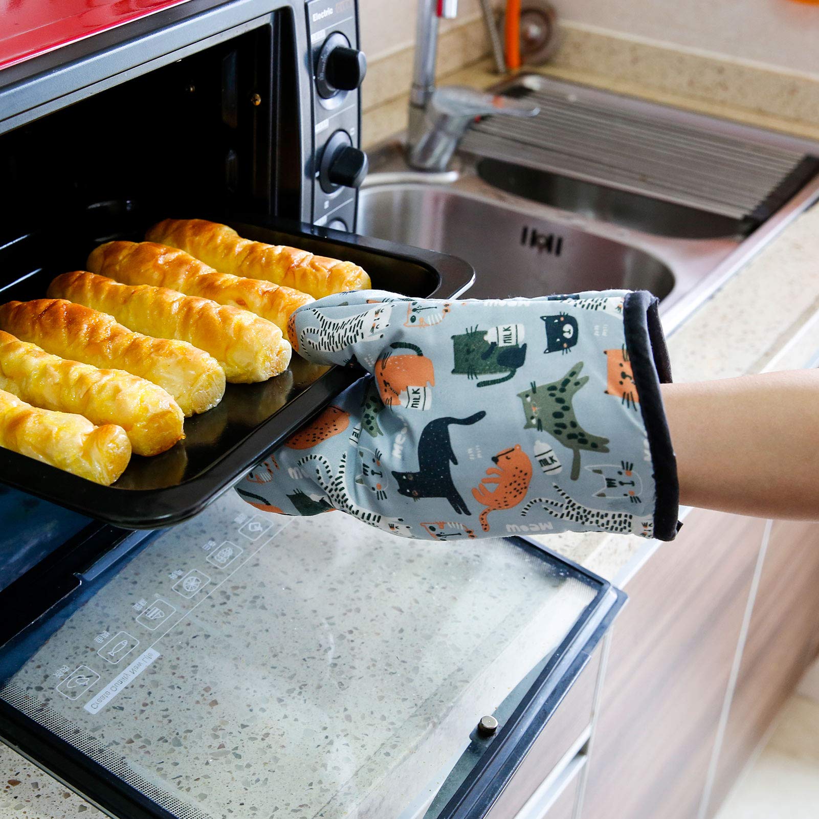 jabansot Oven Mitts Professional Heat Resistance Kitchen Oven Soft Cotton Gloves for Grilling Cooking Microwave BBQ Baking, 2pcs with Soft Inner Lining