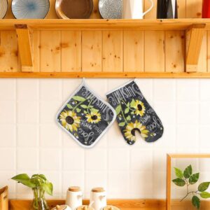 Set of Oven Mitt and Pot Holder, Sunflowers Bees Chalkboard Art Oven Gloves Heat Resistance Non-Slip Surface for Kitchen BBQ Cooking Baking Grilling, You are My Sunshine Quotes