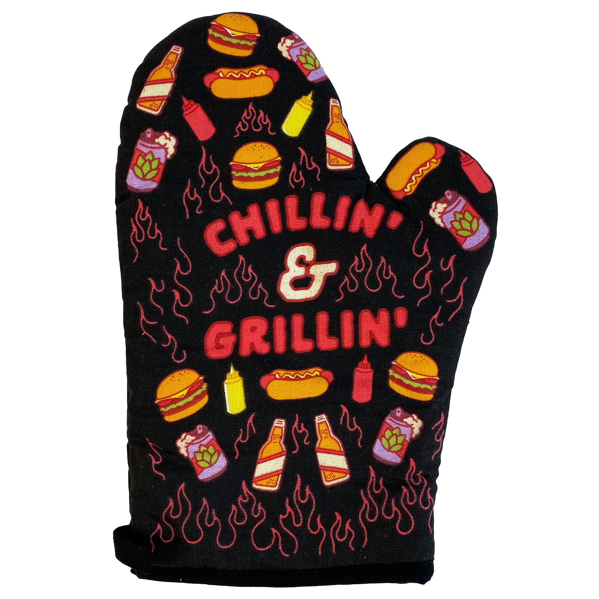 Chillin and Grillin Oven Mitt Funny Backyard BBQ Cookout Beer Kitchen Glove Funny Graphic Kitchenwear Funny Food Novelty Cookware Chillin Oven Mitt