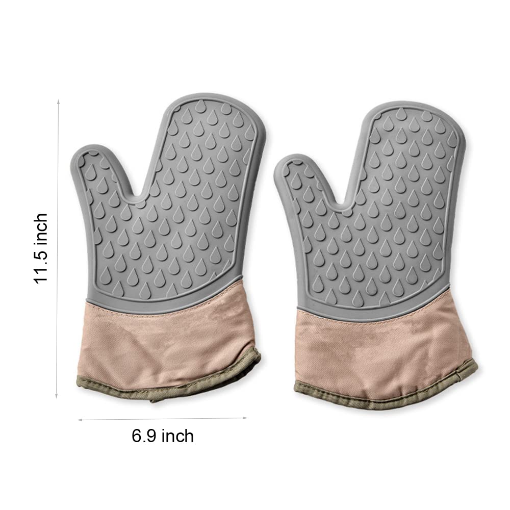 2 Pack Set Silicone Oven Mitts for Kitchen, Quality Oven Mitts with Quilted Liner, Heat and Slip Resistant Flexible Oven Gloves Pot Holders, 1 Pair