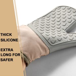 2 Pack Set Silicone Oven Mitts for Kitchen, Quality Oven Mitts with Quilted Liner, Heat and Slip Resistant Flexible Oven Gloves Pot Holders, 1 Pair