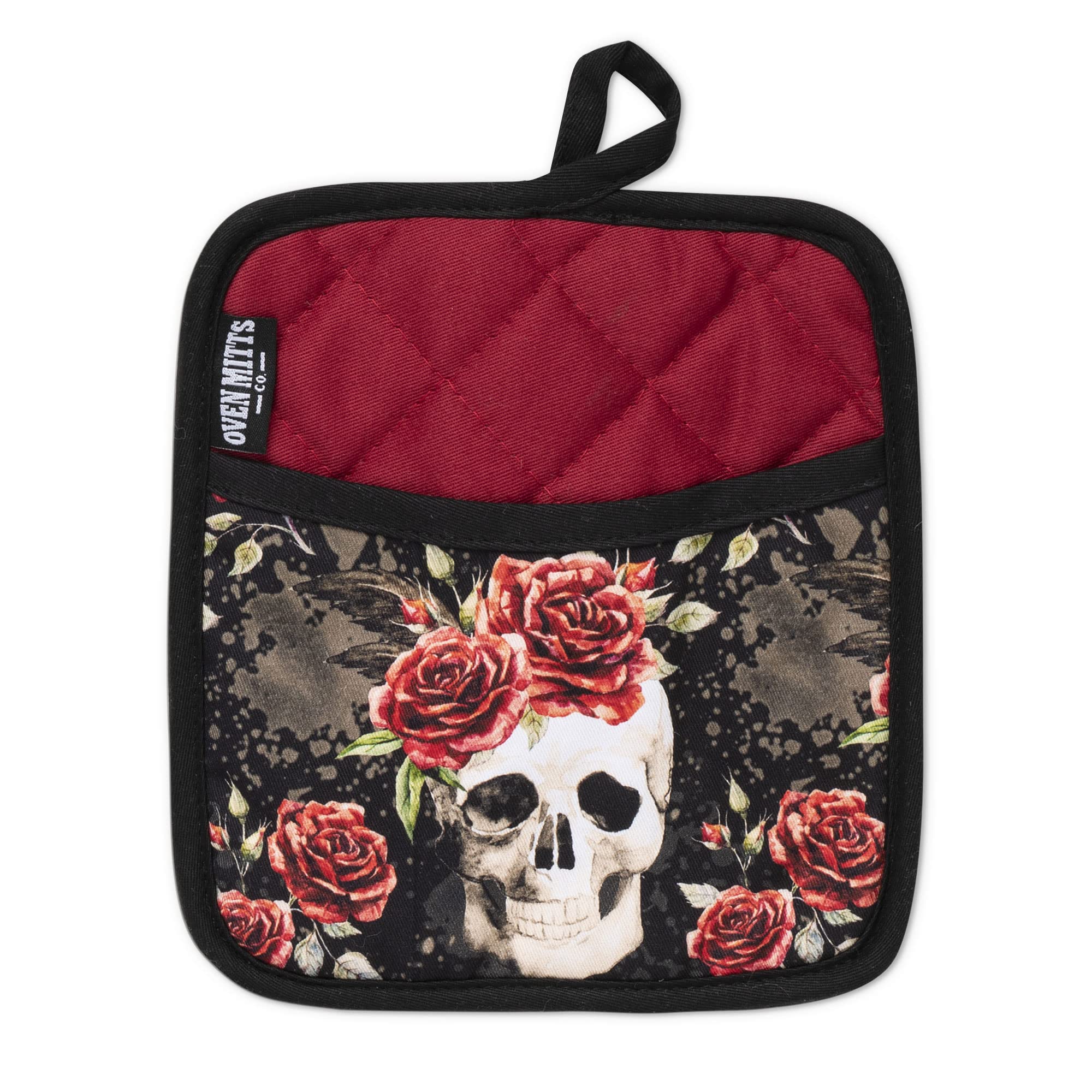 Oven Mitts Co. Vintage Flower Skull, Oven Mitts and Pot Holder 3pcs Set, Insulated, 100% Cotton