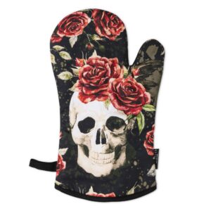 Oven Mitts Co. Vintage Flower Skull, Oven Mitts and Pot Holder 3pcs Set, Insulated, 100% Cotton