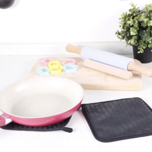 Webake Oven Mitts and Pot Holders Set of 4, 2 pcs Long Silicone Baking Oven Gloves and 2 pcs Silicone Hot Pads with Pocket for Oven Baking
