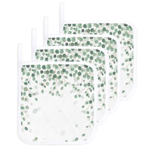 Spirng Pot Holder Set of 4 Farm Green Leaf Potholder Heat Proof Non-Slip Pot Holders,Plant Eucalyptus Hot Pads Potholders for Kitchen Cooking Baking BBQ