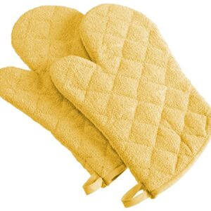 DII Basic Terry Collection 100% Cotton Quilted, Oven Mitt, Yellow, 2 Piece