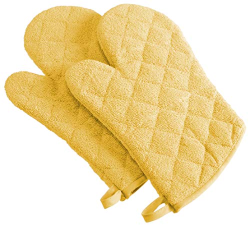 DII Basic Terry Collection 100% Cotton Quilted, Oven Mitt, Yellow, 2 Piece