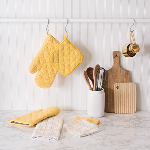 DII Basic Terry Collection 100% Cotton Quilted, Oven Mitt, Yellow, 2 Piece