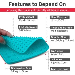 Premium Silicone Pot Holder for Pots/Pans | Multipurpose Trivets | Hot Pad, Spoon Rest, Coaster and More | 2 Pads | Featuring Heat Resistant Core Tech | UpGood Pro Series (Cool Kitchen Tools, Teal)