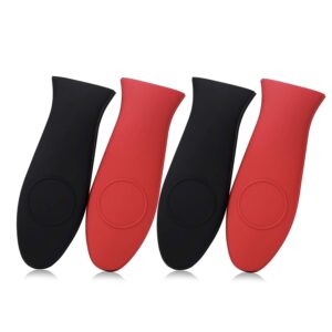 4 packs juland silicone hot handle holder set kitchen heat resistant pot sleeve grip handle cover potholder - black & red