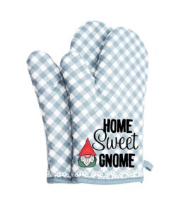 oven mitts cute pair home sweet gnome funny kitchen potholders bbq gloves cooking baking grilling non slip cotton blue