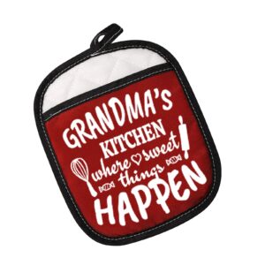pwhaoo grandma’s kitchen where sweet things happen pot holder grandma pot holder gift for grandma (grandma’s kitchen red) (grandmas kitchen 1)