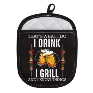 levlo funny bbq grilling oven mitt with hot pads bbq and beer lover gift that's what i do i drink i grill and know things pot holder for bbq lover grilling master (i drink i grill)