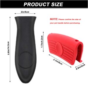 AYWFEY 4 Pieces Silicone Hot Handle Holder, Non Slip Pot Handle Covers Sleeve Heat Resistant Cast Iron Handle Cover Cookware Handle, for Cast Iron Skillet Pan (Black, Red)