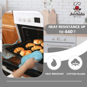 Joyhalo Oven Mitts with Cotton Lining and Non Slip Silicone Stripes - 500 Degrees Heat Resistant Gloves for Oven, Grill, Flexible & Extra Long Kitchen Hot Pot Holder for Baking, Cooking, Wine