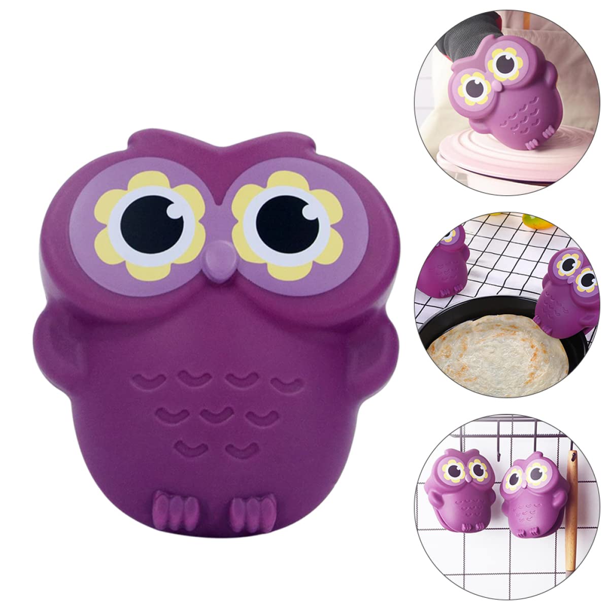 SOLUSTRE 3 Pcs Owl Gloves Microwave Oven Mitt Insulation Pads Mit BBQ Baking Gloves Cute Food Mitten Anti- Skid Silicone Pot Holders Oven Mitts Mini Pinch Purple