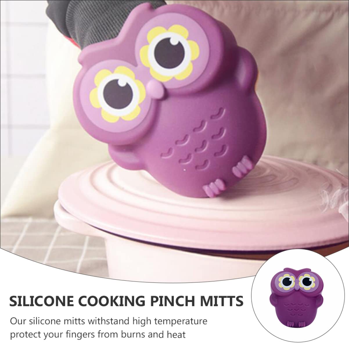 SOLUSTRE 3 Pcs Owl Gloves Microwave Oven Mitt Insulation Pads Mit BBQ Baking Gloves Cute Food Mitten Anti- Skid Silicone Pot Holders Oven Mitts Mini Pinch Purple