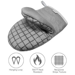 Mini Oven Mitts, Kitchen Mitts Cooking Kitchen Mitts, 500 Degree Heat Resistant Baking Gloves for Cooking Baking BBQ with Hanging Loop 1 Pair-Gray