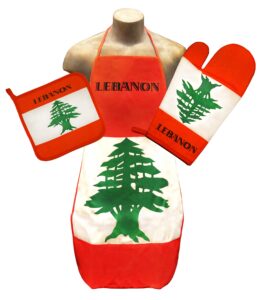 lebanon flag kitchen & bbq set w/ apron, oven-mitt & pot-holder lebanese