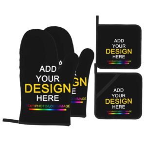 personalized heat resistant oven mitts and pot holders custom picture logo text customized personalized non-slip oven mitt set for kitchen cooking baking grilling glove and safe mats gift