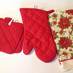 Poinsettia 5 Piece Christmas Kitchen Linen Bundle With 2 Dish Towels, 2 Potholders, and 1 Oven Mitt …