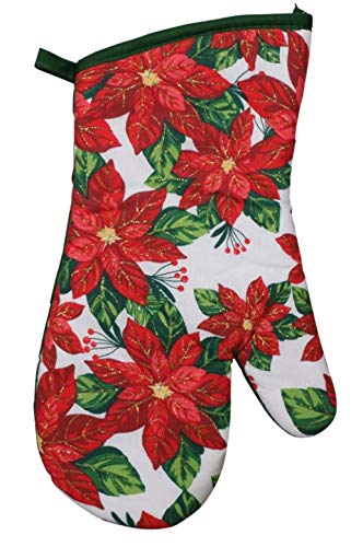 Poinsettia 5 Piece Christmas Kitchen Linen Bundle With 2 Dish Towels, 2 Potholders, and 1 Oven Mitt …