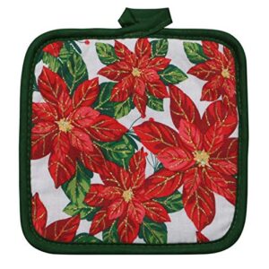 Poinsettia 5 Piece Christmas Kitchen Linen Bundle With 2 Dish Towels, 2 Potholders, and 1 Oven Mitt …