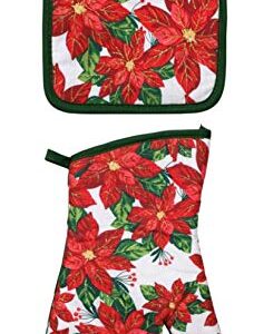 Poinsettia 5 Piece Christmas Kitchen Linen Bundle With 2 Dish Towels, 2 Potholders, and 1 Oven Mitt …