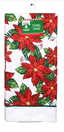Poinsettia 5 Piece Christmas Kitchen Linen Bundle With 2 Dish Towels, 2 Potholders, and 1 Oven Mitt …