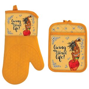 shades of color mitt & potholder set, living my blessed life, potholder: 8.75 x 6.75, oven mitt: 12.75 x 7.25 inches , multicolored