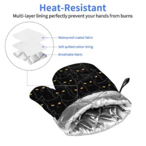 Black Cat Oven Mitts Waterproof Non Slip Heat Resistant Kitchen Gloves for Baking Cooking Grilling BBQ