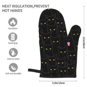 Black Cat Oven Mitts Waterproof Non Slip Heat Resistant Kitchen Gloves for Baking Cooking Grilling BBQ