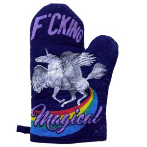 Fcking Magical Oven Mitt Funny Mythical Unicorn Horse Kitchen Glove Funny Graphic Kitchenwear Funny Unicorn Novelty Cookware Purple Oven Mitt