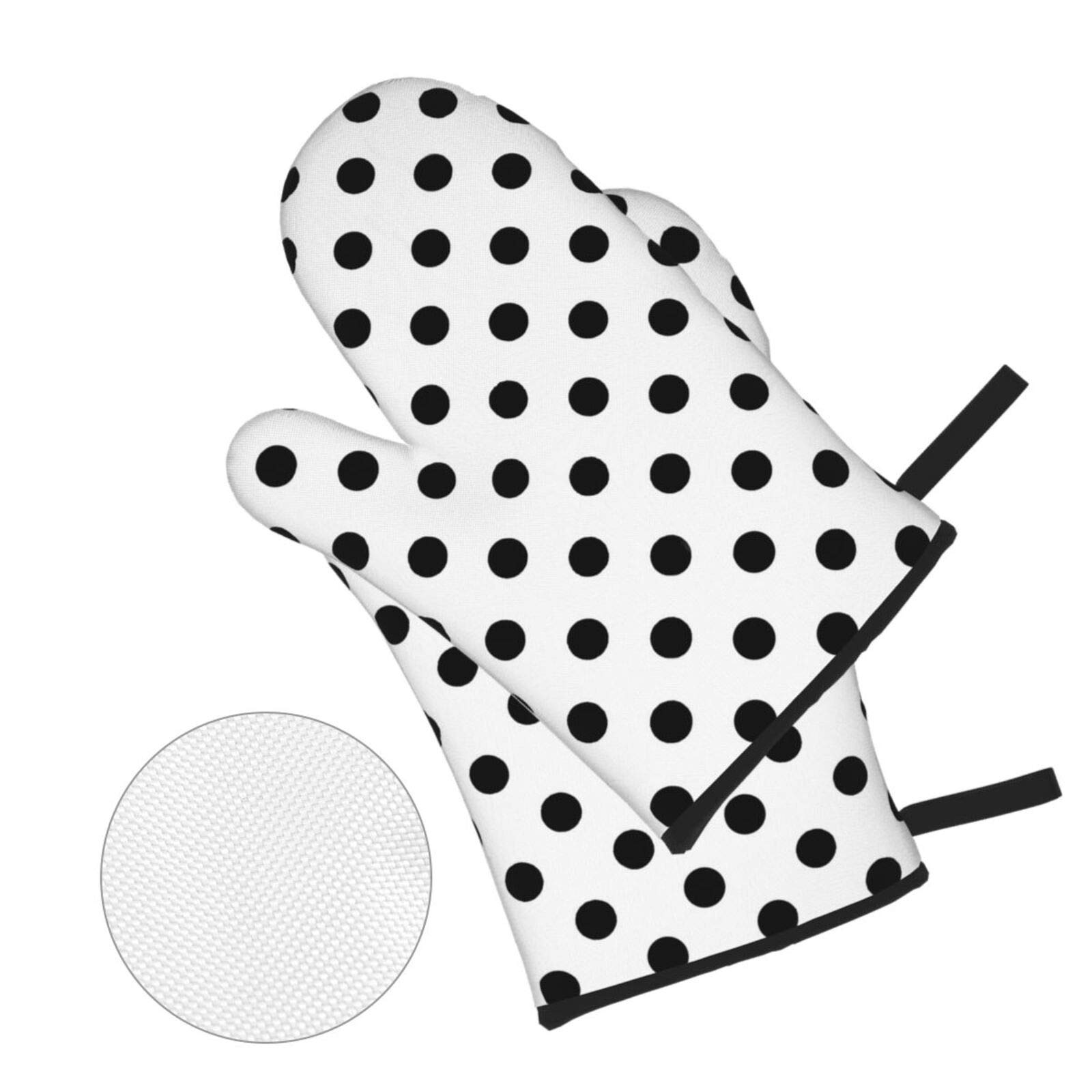 Msacrh Black Polka Dot Oven Mitts and Pot Holders Sets of 4,Resistant Hot Pads with Polyester Non-Slip BBQ Gloves for Kitchen,Cooking,Baking,Grilling