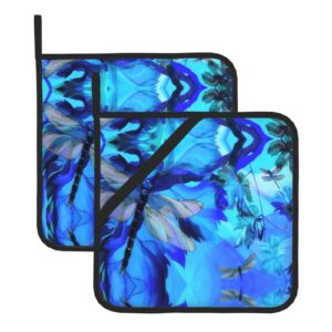 square insulated pot holder sets of 2,art dragonfly printed pot holders for bbq cooking baking