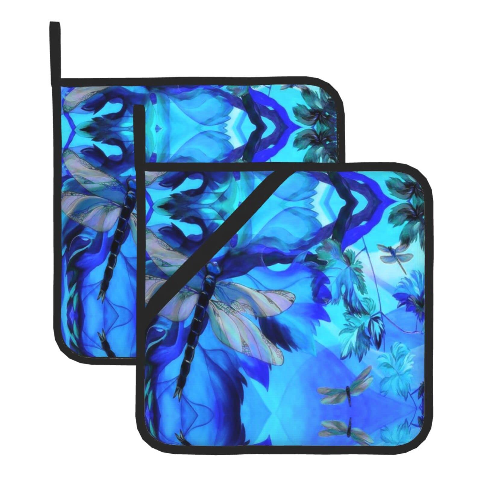 Square Insulated Pot Holder Sets of 2,Art Dragonfly Printed Pot Holders for BBQ Cooking Baking