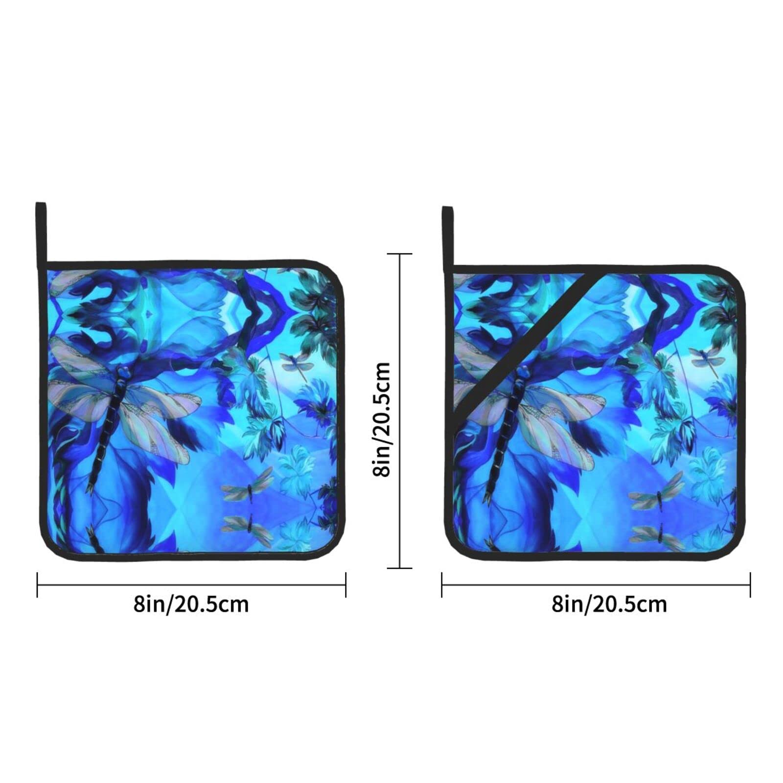 Square Insulated Pot Holder Sets of 2,Art Dragonfly Printed Pot Holders for BBQ Cooking Baking