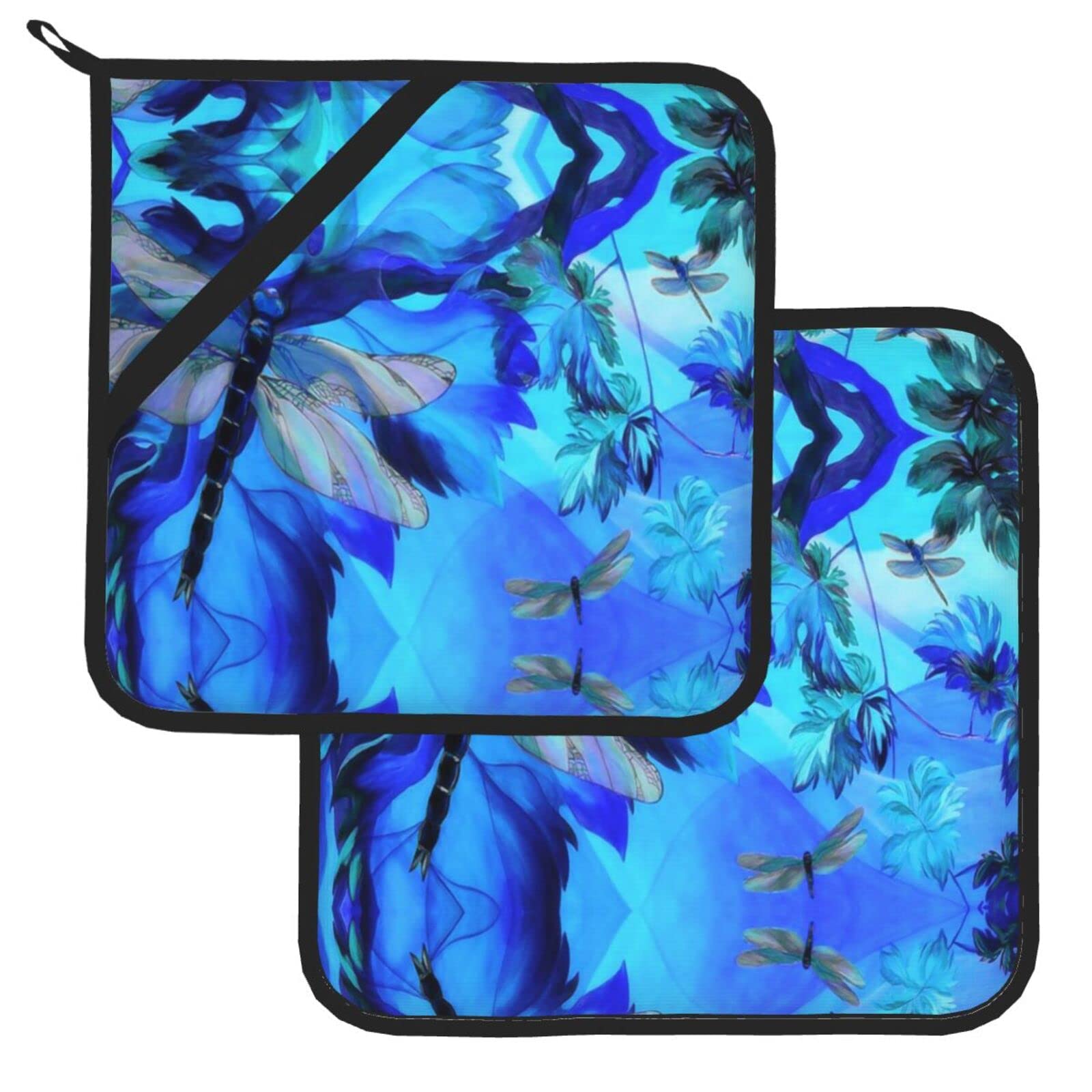 Square Insulated Pot Holder Sets of 2,Art Dragonfly Printed Pot Holders for BBQ Cooking Baking