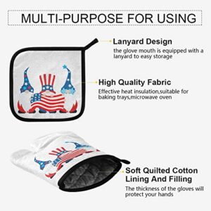 Tamniee 4th of July Oven Mitts Kitchen Patriotic Gnome Pot Holder Set Independence Day American Flag Decor Cooking Stove Gloves Heat Resistant Hot Pads Recycled for BBQ Baking Grilling