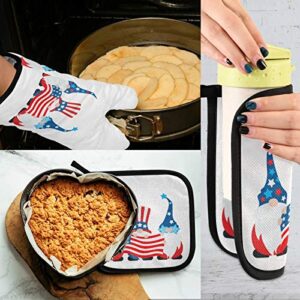 Tamniee 4th of July Oven Mitts Kitchen Patriotic Gnome Pot Holder Set Independence Day American Flag Decor Cooking Stove Gloves Heat Resistant Hot Pads Recycled for BBQ Baking Grilling